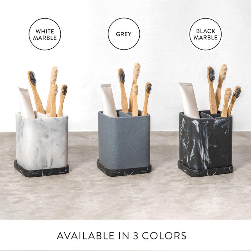 zccz Toothbrush Holder, Countertop Marble Look Electric Toothbrush Toothpaste Makeup Brush Razor Holder Stand Bathroom Organizer with Detachable Tray - Image 3